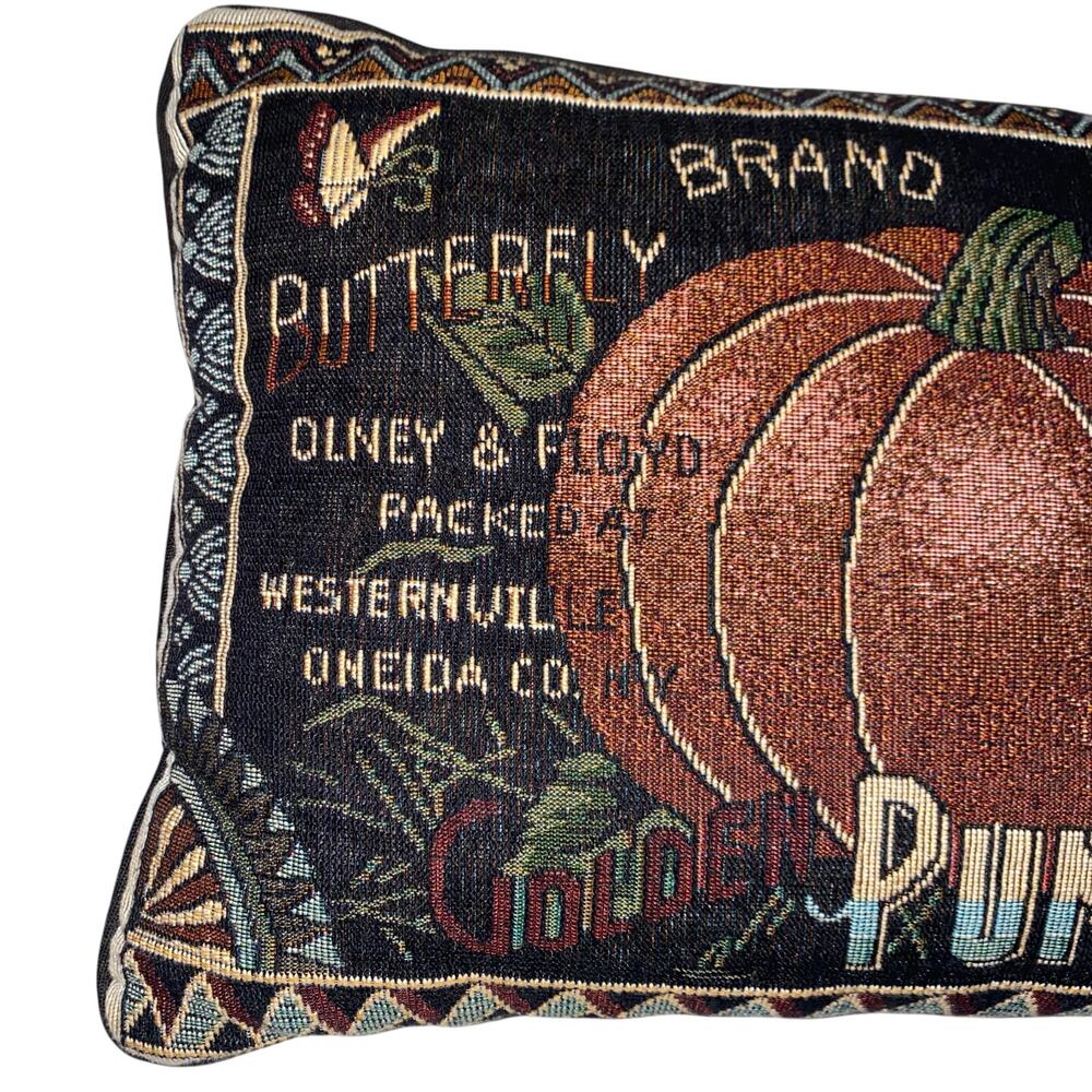 Vintage Can Label Art, Butterfly Pumpkin Vegetable Lumbar Pillow 18.5 W x 12" H - Picture 3 of 14